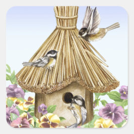 Adesivo Quadrado Chickadees Birdhouse