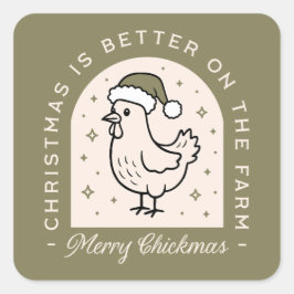 Adesivo Quadrado Chicken Christmas homestead farm cottagecore green
