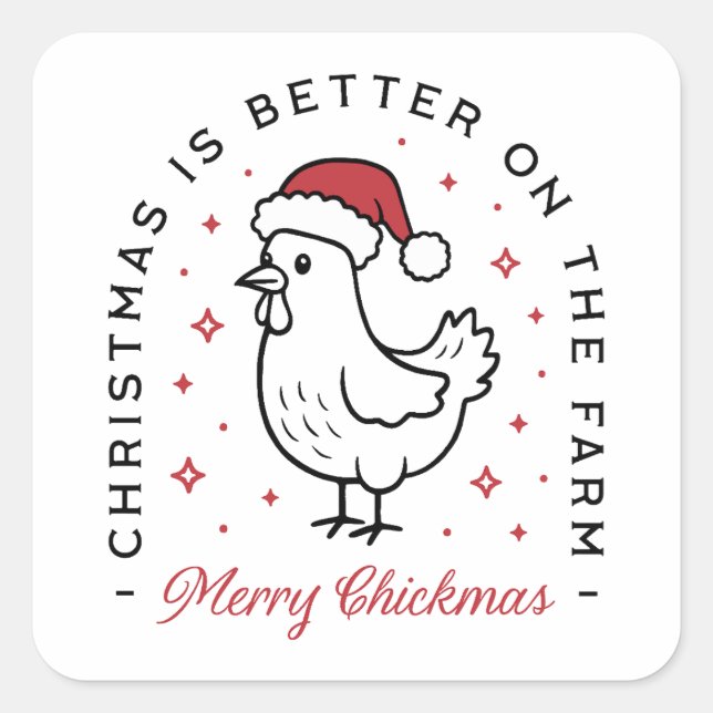 Adesivo Quadrado Chicken Merry Christmas farm country funny quotes (Frente)