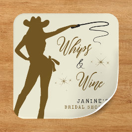 Adesivo Quadrado Chicote e Vinho Cowgirl Chá de Noiva
