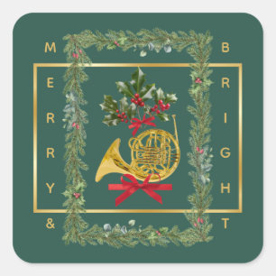 Adesivo Quadrado Chifre Francês Elegante Natal Verde Escuro
