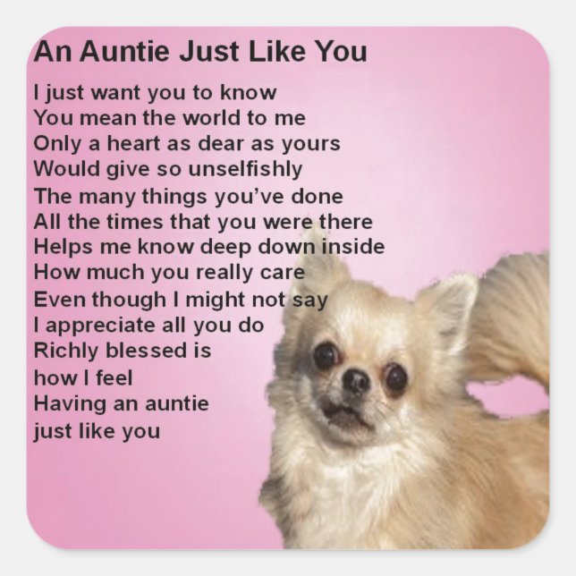 Adesivo Quadrado Chihuahua Auntie Poem (Frente)