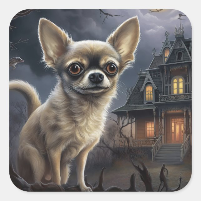 Adesivo Quadrado chihuahua Halloween Scary (Frente)