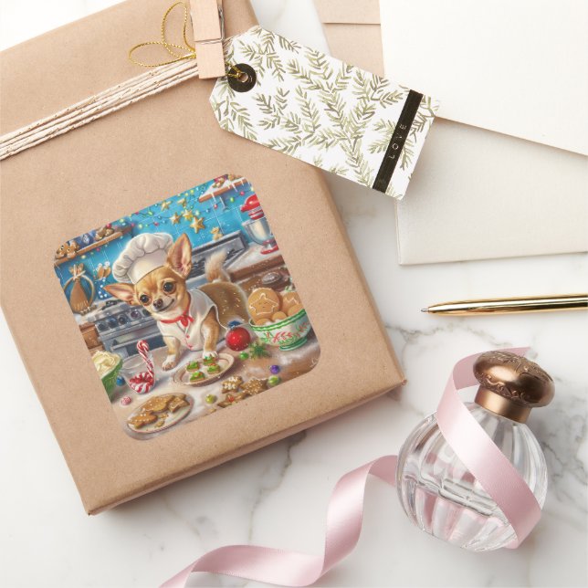 Adesivo Quadrado Chihuahua Holiday Baking: Natal Festivo (Presentear)