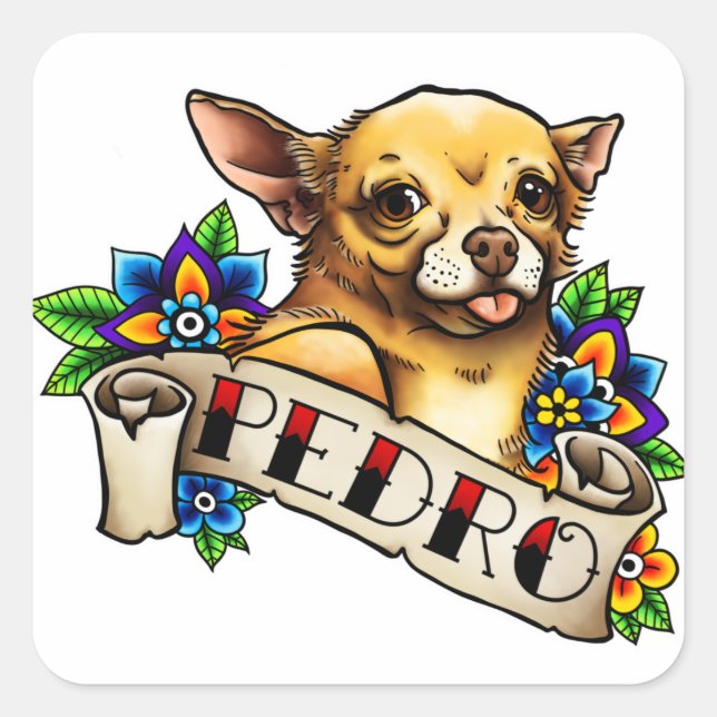 Adesivo Quadrado Chihuahua Pedro Sticker (Frente)