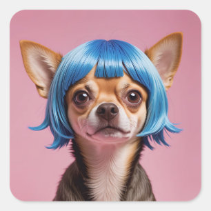 Adesivo Quadrado Chihuahua wig