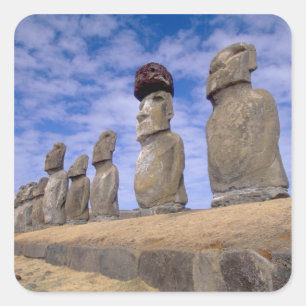 Adesivo Quadrado Chile, Ilha de Páscoa. Os 15 Moais em Ahu