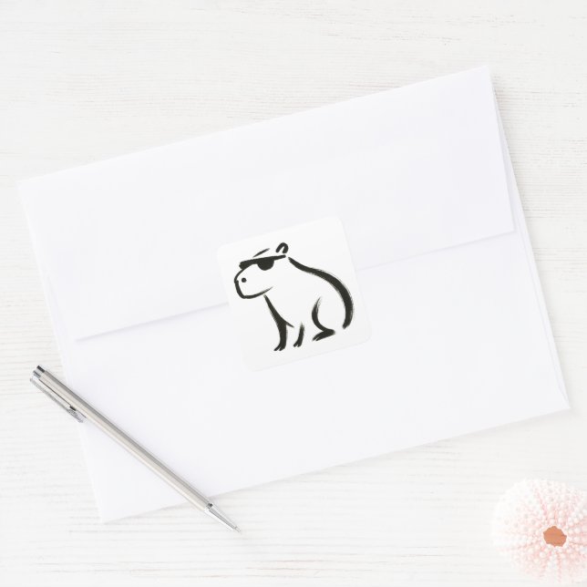 Adesivo Quadrado Chill Capybara - Design de Pincel de Tinta (Envelope)