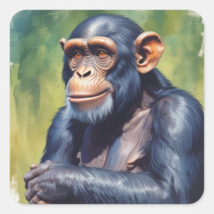 Adesivo Quadrado Chimpanzé Engraçado Louco Fofo 