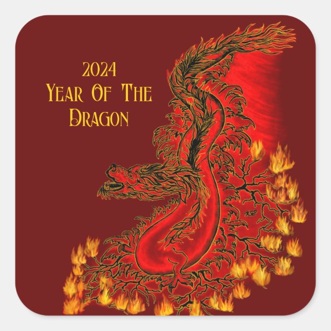 Adesivo Quadrado China Dragon, 2024 Ano Do Dragão (Frente)