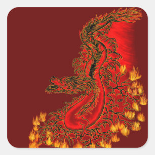 Adesivo Quadrado China Dragon vermelho e design de ouro