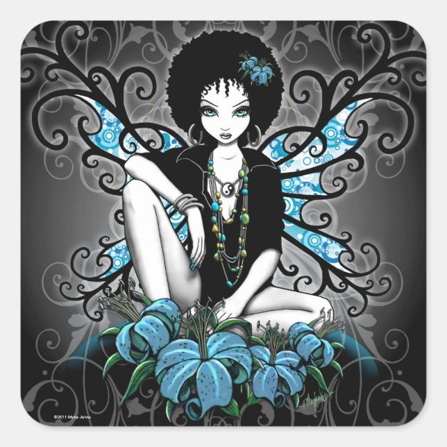 Adesivo Quadrado "China" Retro Lily Yin Yang Fairy Art Stickers (Frente)