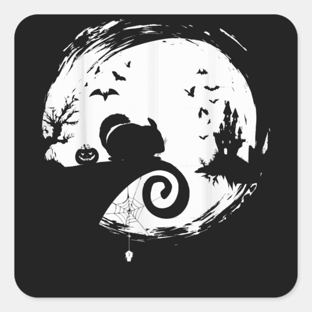 Adesivo Quadrado Chinchilla Halloween Costume Moon Silhouette (Frente)