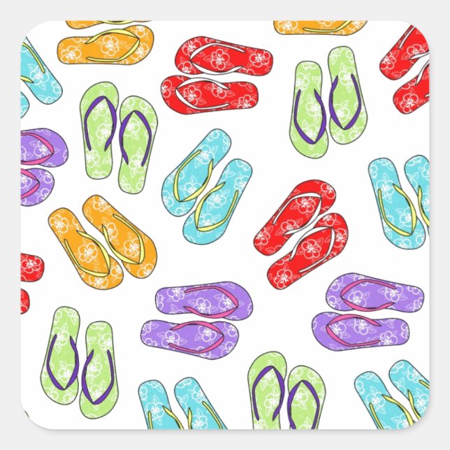 Adesivo Quadrado Chinelos Coloridos Bonitos (Frente)