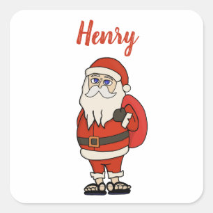 Adesivo Quadrado Chinelos de Natal do Papai Noel Personalizado
