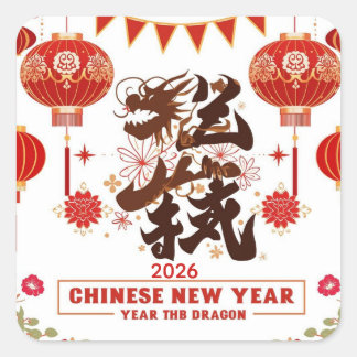 Adesivo Quadrado Chinese new year 2026 year of the dragon