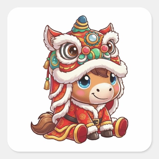 Adesivo Quadrado Chinese New Year Horse 2026 Zodiac (Frente)