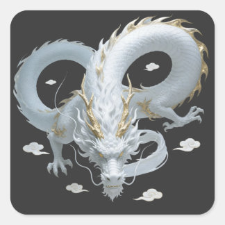 Adesivo Quadrado Chinese White Gold Dragon Art Fantasy Design With 