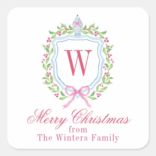 Adesivo Quadrado Chinoiserie Ginger Jar Monograma Crest (Frente)