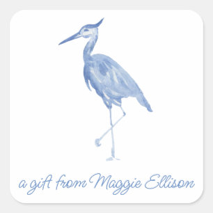 Adesivo Quadrado Chinoiserie Watercolor Blue Heron Gift Stickers