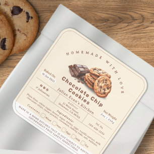 Adesivo Quadrado Chip Cookies de chocolate caseiro Lei de Comida de
