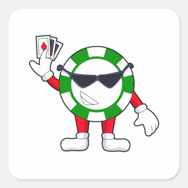Adesivo Quadrado Chip de pôquer com cartões Poker (Frente)