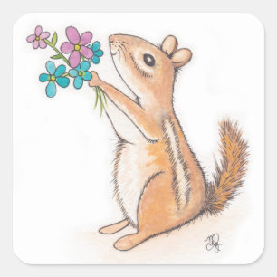 Adesivo Quadrado Chipmunk com buquê da flor