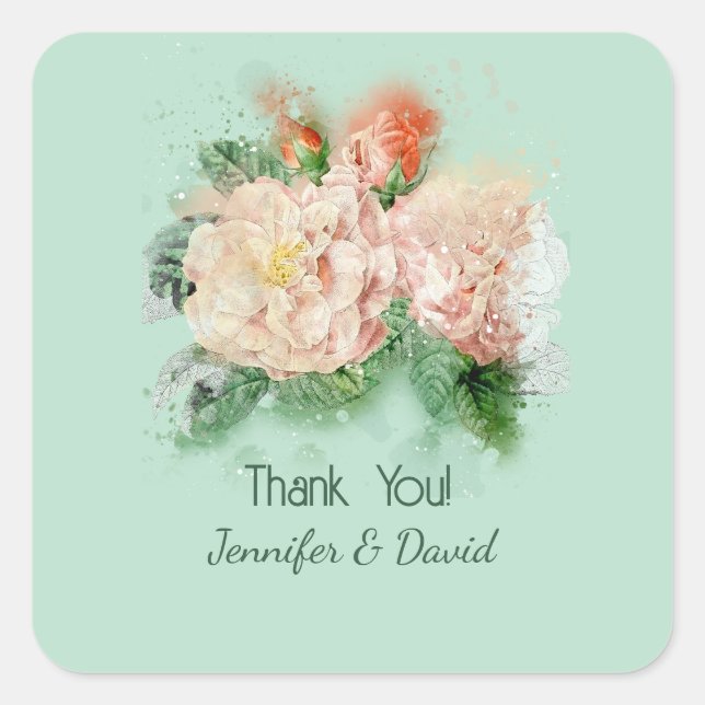 Adesivo Quadrado Chiques Rosas Vinhetas de Casamento (Frente)