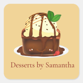 Adesivo Quadrado Chocolate Brownie With Vanilla Ice Cream