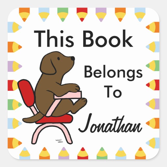 Adesivo Quadrado Chocolate Labrador Estudante 1 Cartoon (Frente)