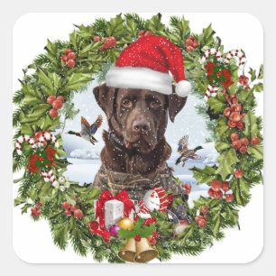 Adesivo Quadrado Chocolate Labrador Retriever, terra de Natal