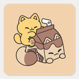 Adesivo Quadrado Chocolate Milk Sipping on Bliss – Kawaii Cat Food