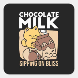 Adesivo Quadrado Chocolate Milk Sipping on Bliss – Kawaii Cat Food