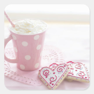 Adesivo Quadrado Chocolate Quente com Amor Cardíaco de dia de os na