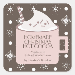 Adesivo Quadrado Chocolate Quente De Natal Caseiro Rosa Marrom