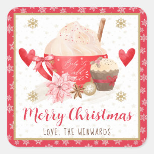 Adesivo Quadrado Chocolate Vermelho & Bolinho de Natal
