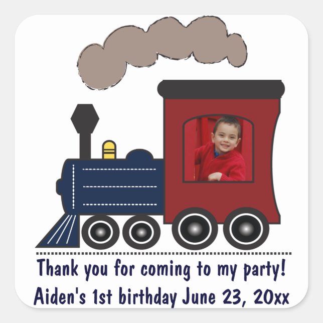 Adesivo Quadrado Choo Choo Train Birthday Stickers (Frente)