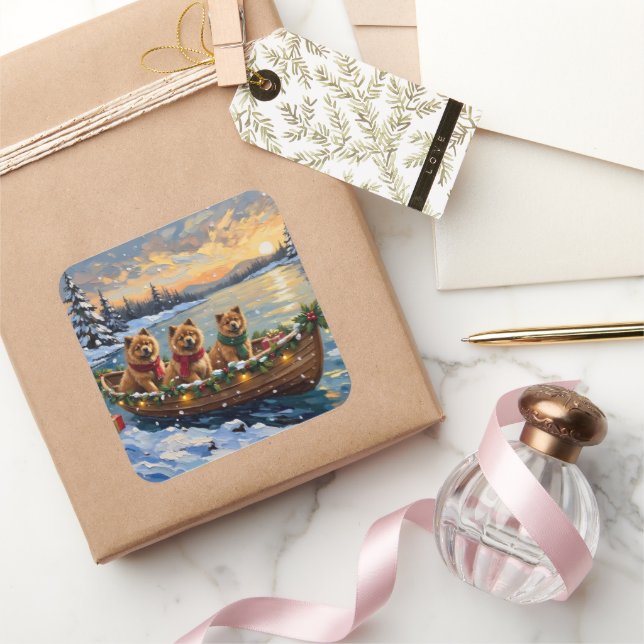 Adesivo Quadrado Chow Chow Christmas Boat Holiday (Presentear)