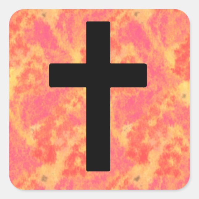 Adesivo Quadrado Christian Cross Stickers Cor do nascer do sol Fund (Frente)