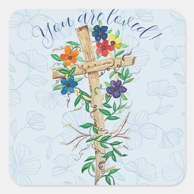 Adesivo Quadrado Christian Floral Cross (Frente)