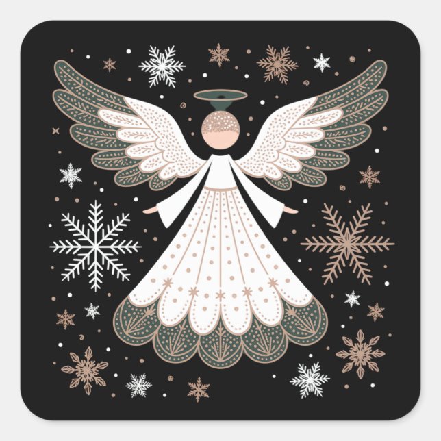 Adesivo Quadrado Christmas Angel Glitter Christian Xmas Religious (Frente)