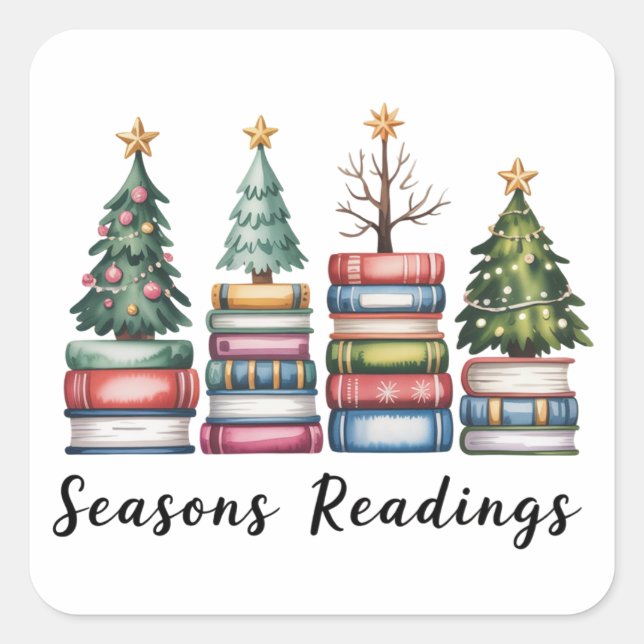 Adesivo Quadrado Christmas Book Lover Teacher Reading Season Xmas (Frente)