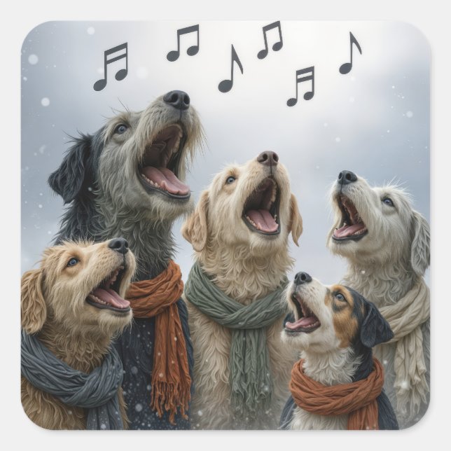 Adesivo Quadrado Christmas Caroling Dogs In Snowflakes (Frente)