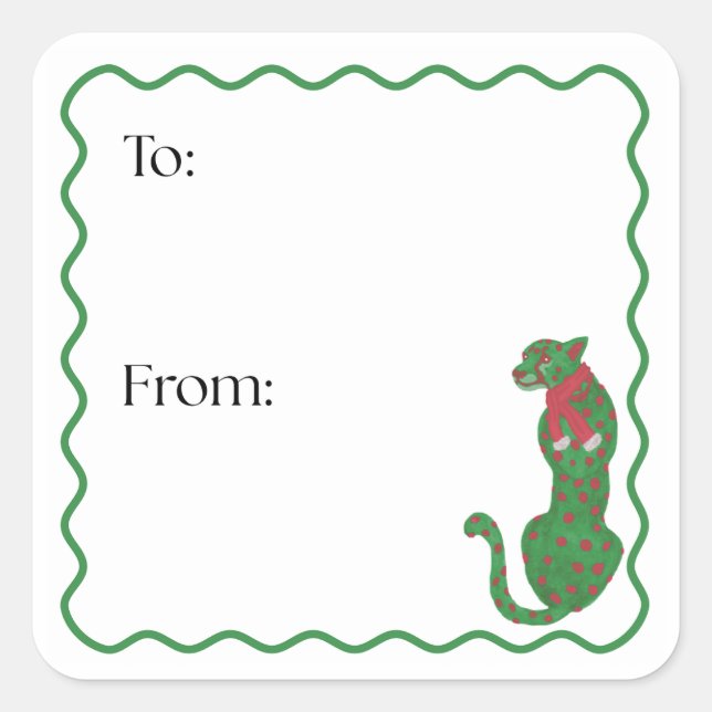 Adesivo Quadrado Christmas Cheetah Gift Sticker (Frente)