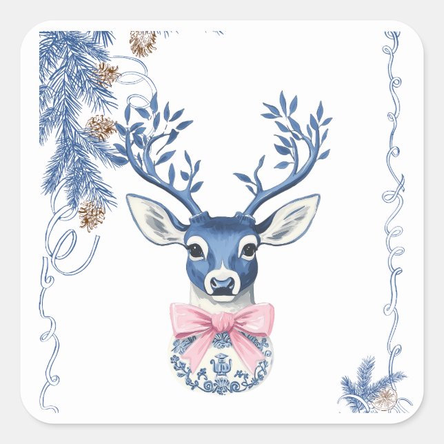 Adesivo Quadrado Christmas Chinoiserie Deer (Frente)