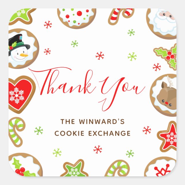 Adesivo Quadrado Christmas Cookie Exchange Party Red Thank You (Frente)