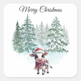 Adesivo Quadrado Christmas Cow Sticker