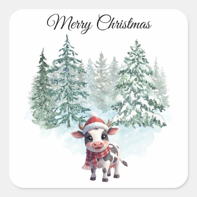 Adesivo Quadrado Christmas Cow Sticker (Frente)