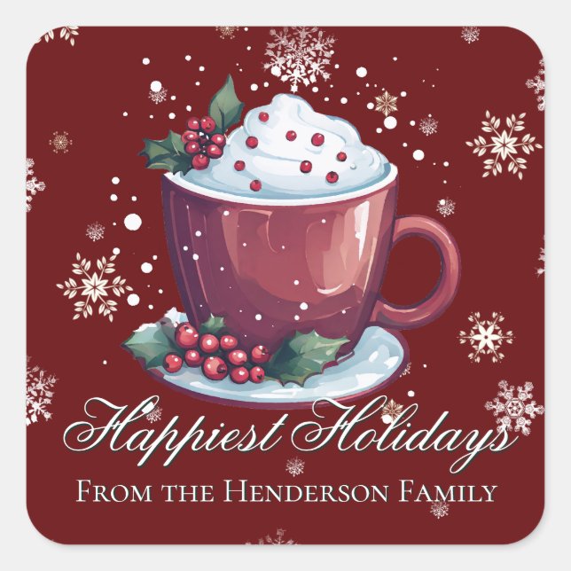 Adesivo Quadrado Christmas Cup of Hot Chocolate | Red (Frente)