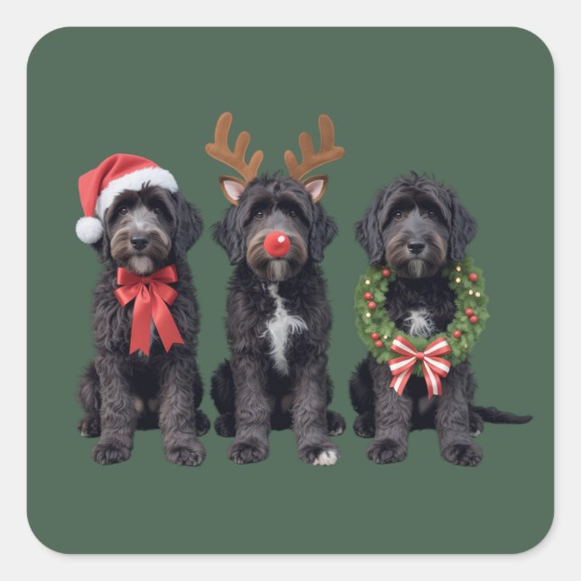 Adesivo Quadrado Christmas Dog Black Goldendoodle Doodle Mom Winter (Frente)